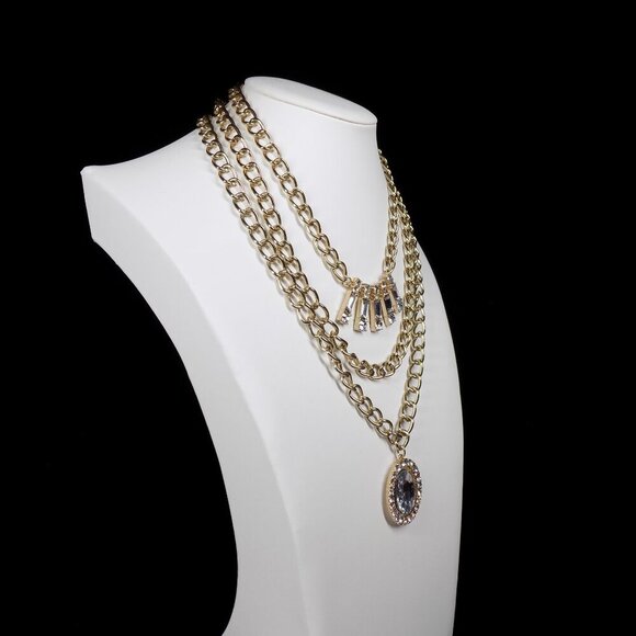 Vintage Juicy Couture Necklace Chunky 3 Row Clear Crystals Gold-tone Y2K Rare - Picture 3 of 10